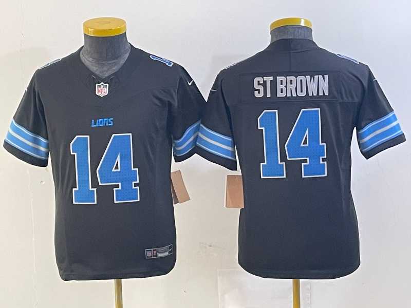 Youth Detroit Lions #14 Amon Ra St Brown Limited Black 2024 FUSE Vapor Jersey->->Youth Jersey